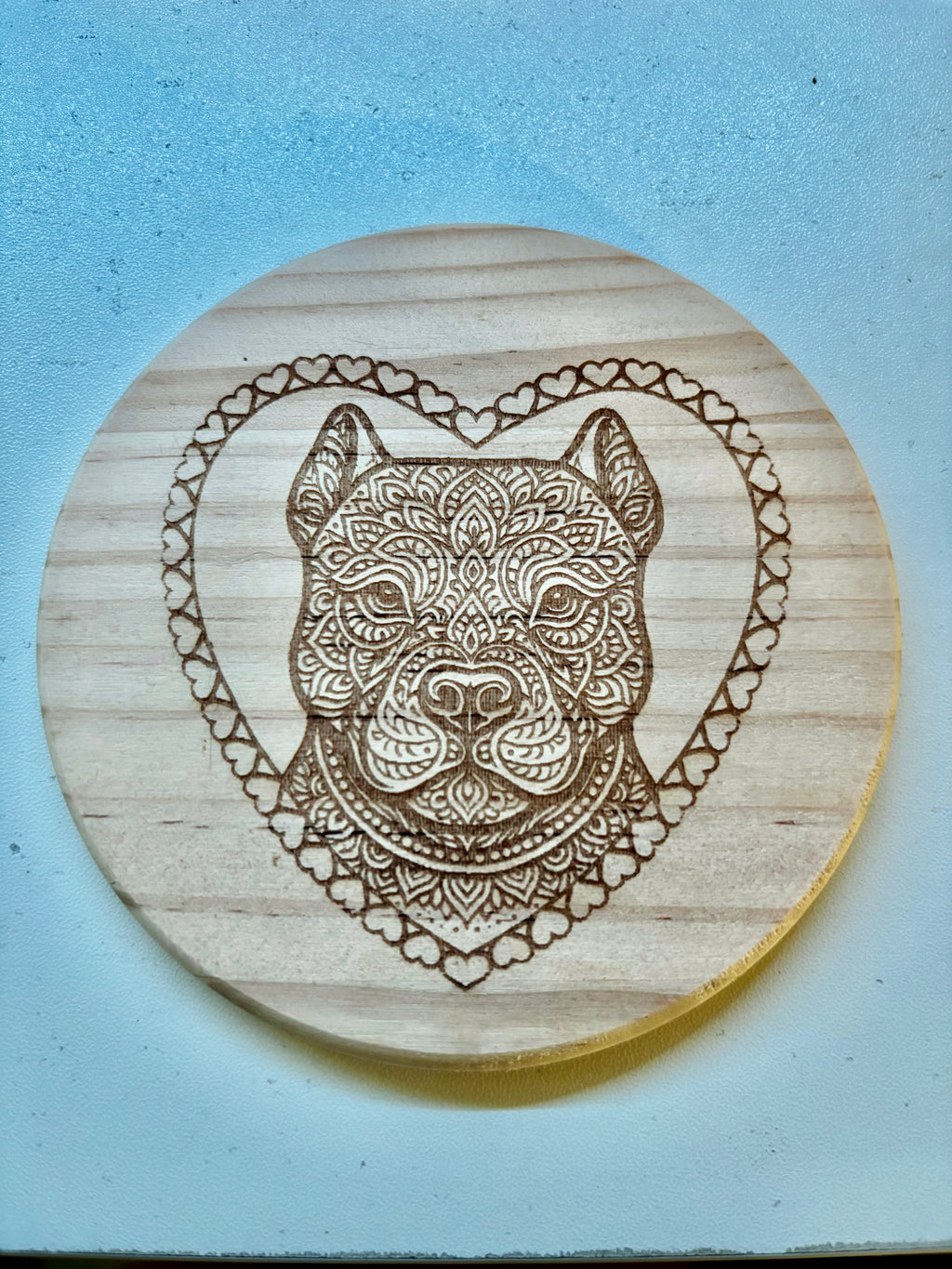 Handmade Pitbull Wooden Magnet – Mandala Heart Design for Dog Lovers