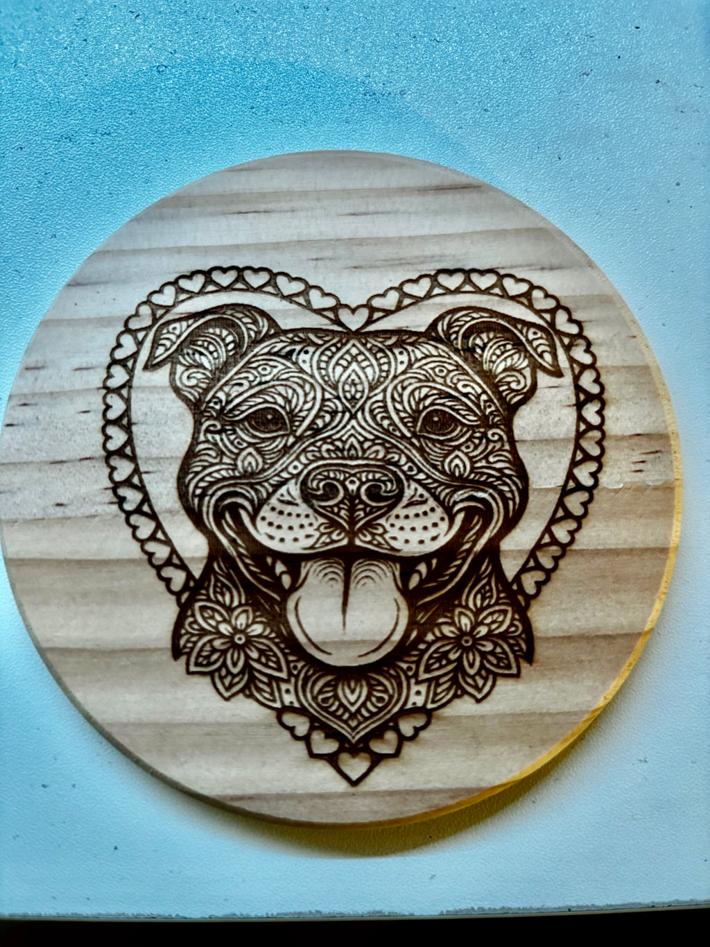 Handmade Pitbull Wooden Magnet – Mandala Heart Design for Dog Lovers