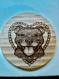 Handmade Pitbull Wooden Magnet – Mandala Heart Design for Dog Lovers