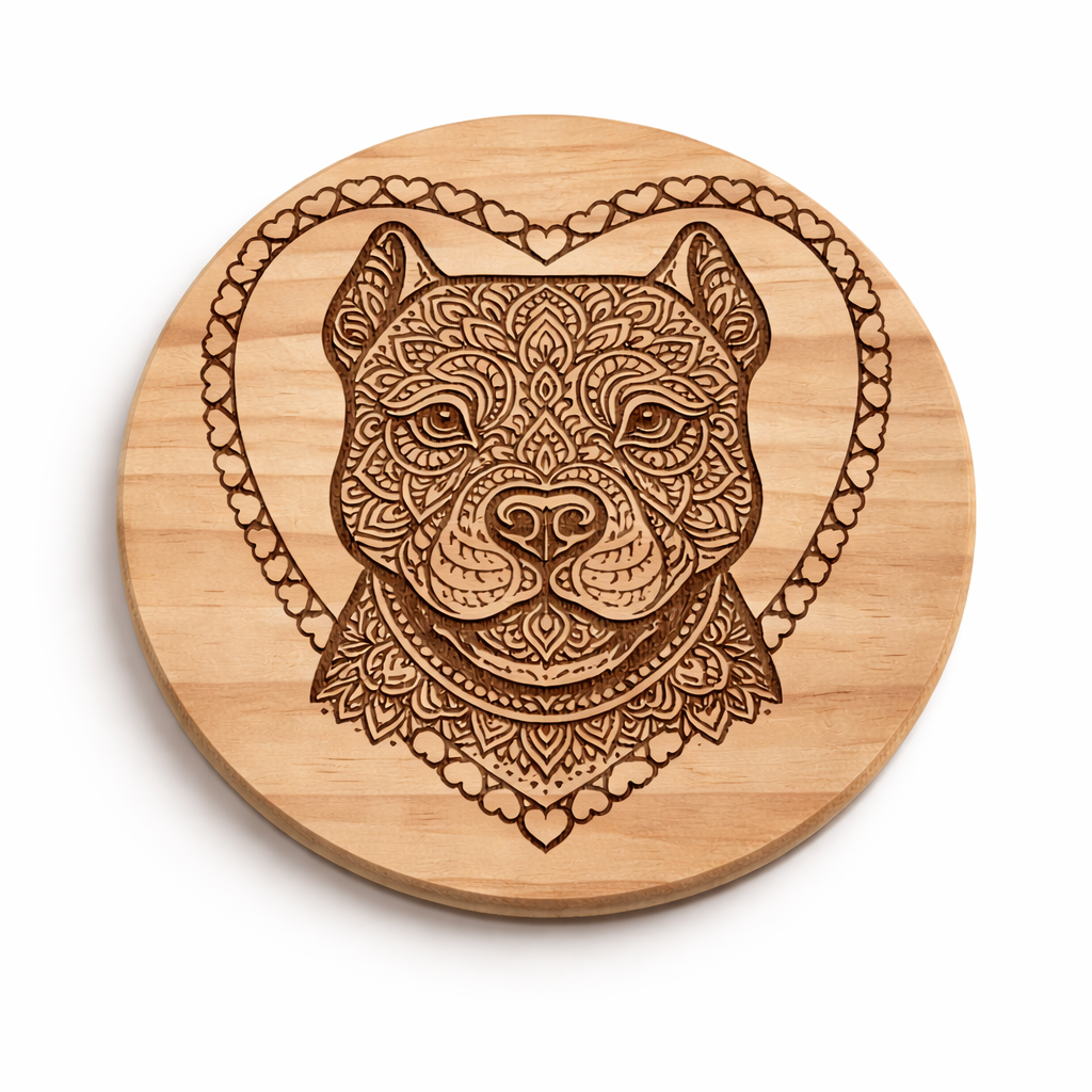 Handmade Pitbull Wooden Magnet – Mandala Heart Design for Dog Lovers