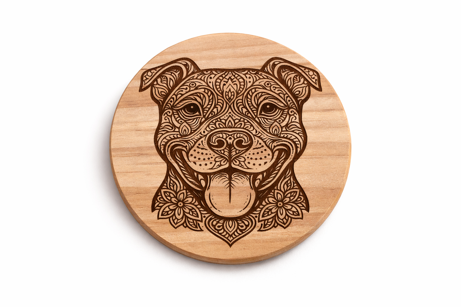 Laser Engraved Pitbull Mandala Wooden Fridge Magnet – Handmade Dog Lover Gift