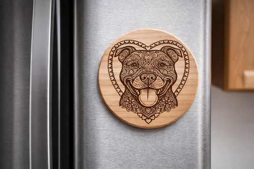Handmade Pitbull Wooden Magnet – Mandala Heart Design for Dog Lovers